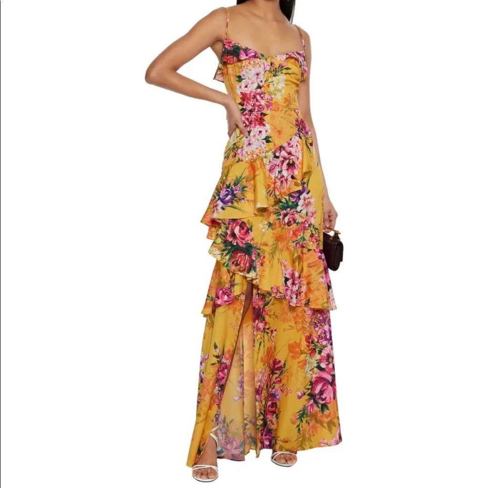 NWOT: Marchesa Notte - Marigold Ruffled Floral Dress